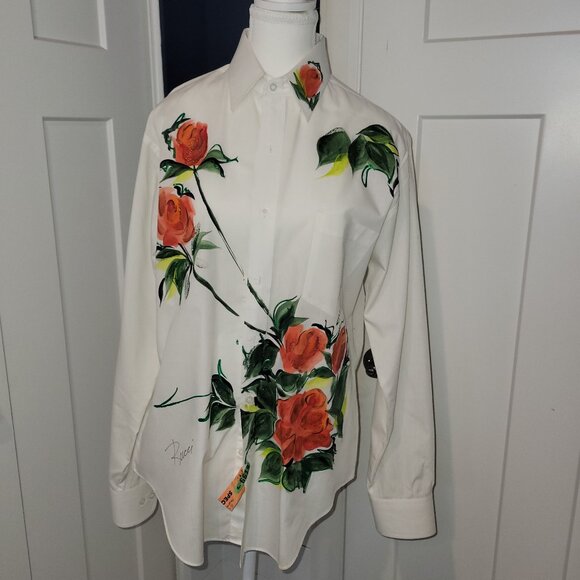 Creative Artwear-  Rose Painted Ladies Shirt - Picture 2 of 8